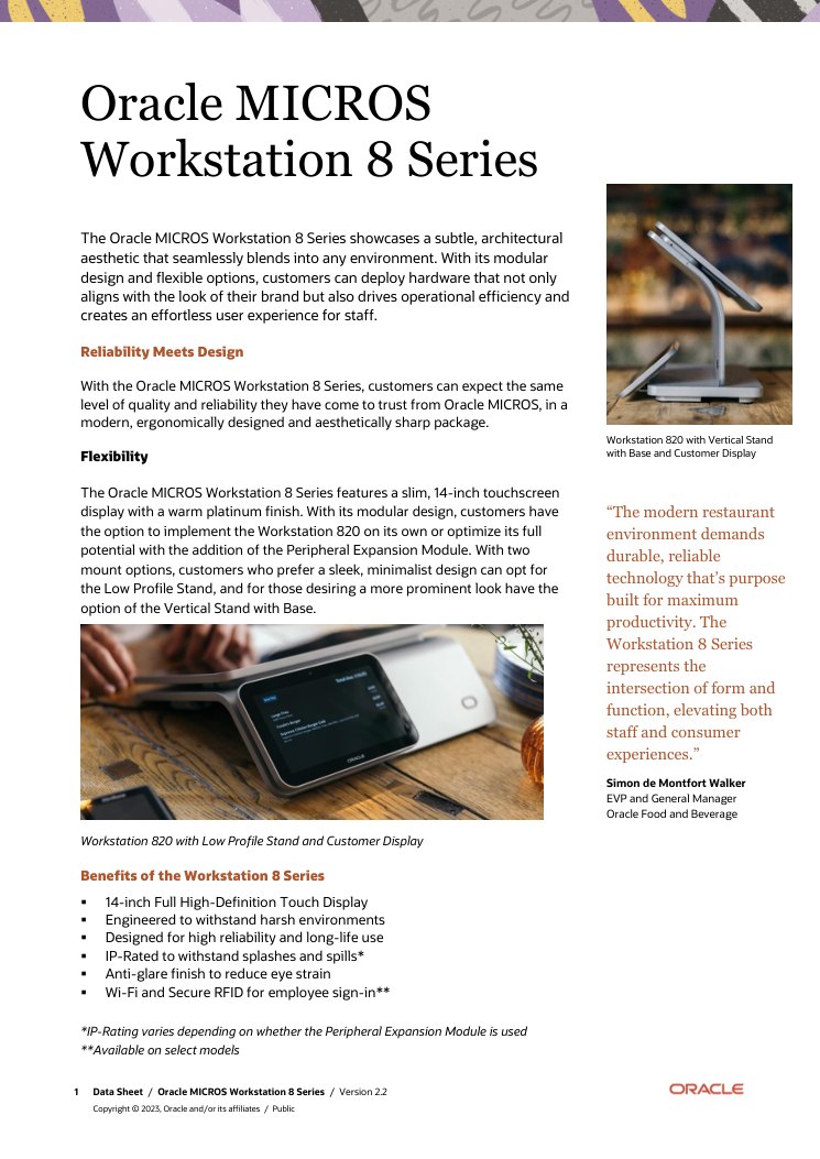 Oracle MICROS Workstation 820